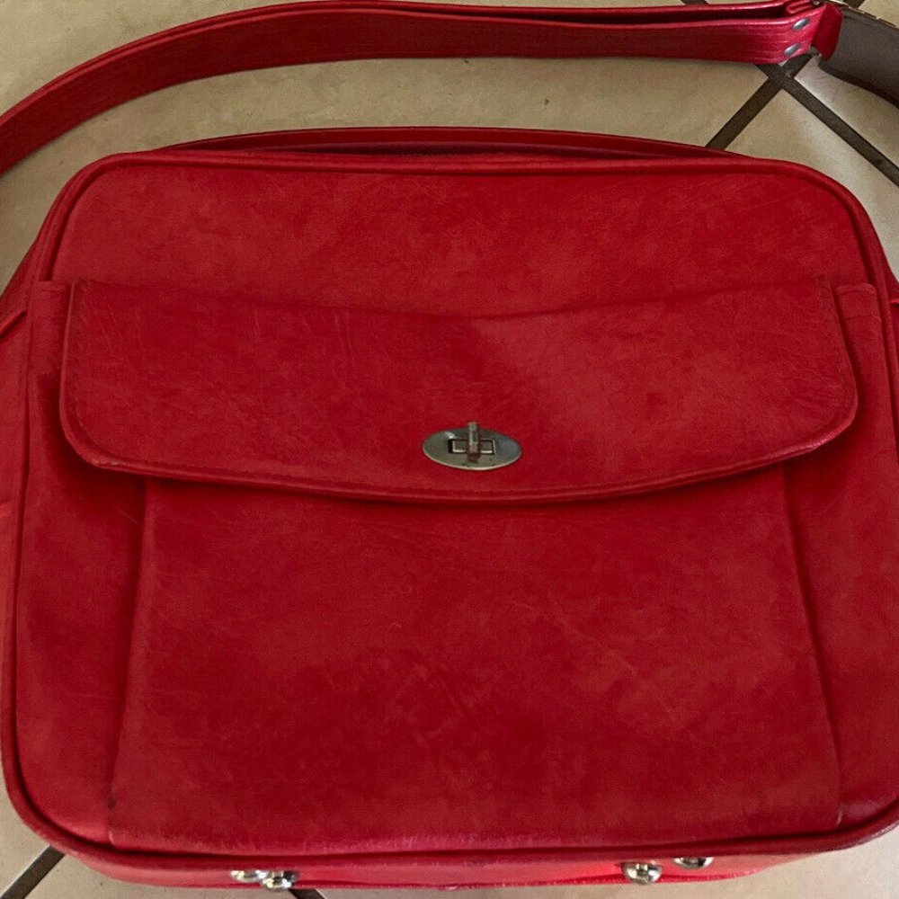 Red leather samsonite handbag
